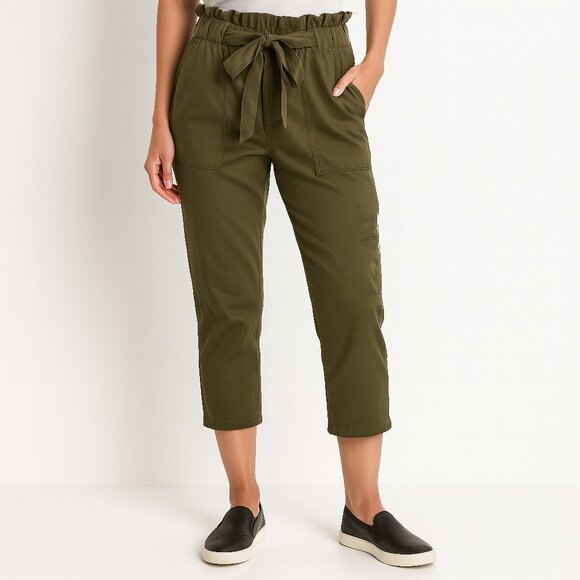 Current Elliot Olive Chino Crop Pants Drawstring Waist Medium - Picture 1 of 9